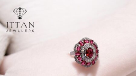 American Diamond-Ruby Lotus Ring