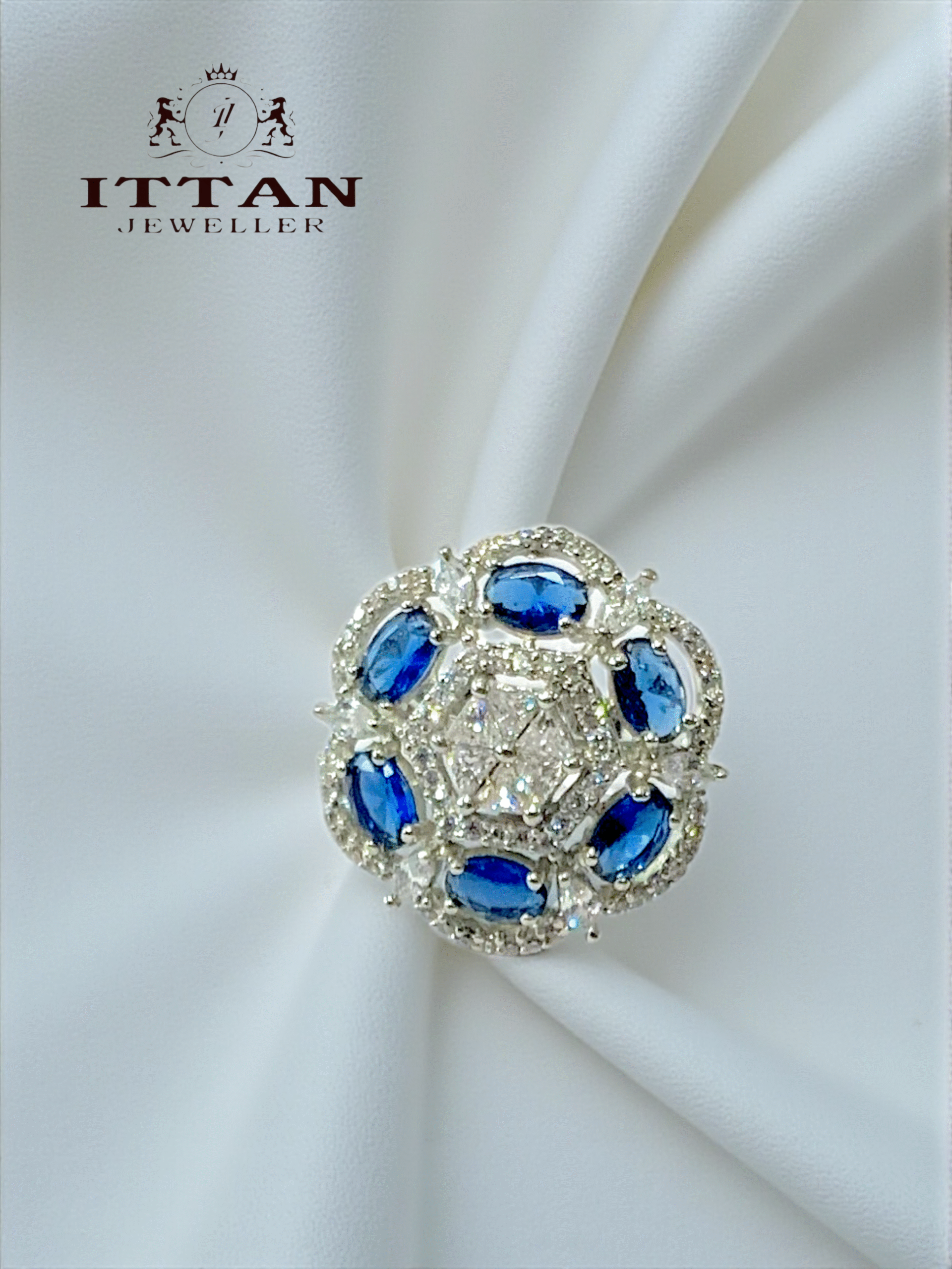 American Sapphire Royale Cluster Ring